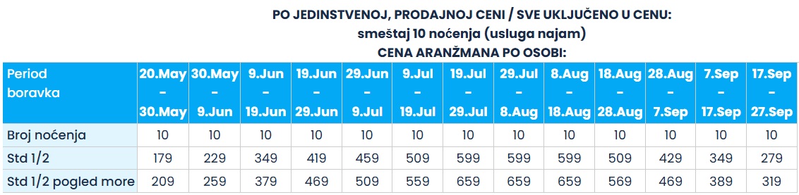 vila magio sopstveni prevoz neos marmaras cenovnik Cenovnik