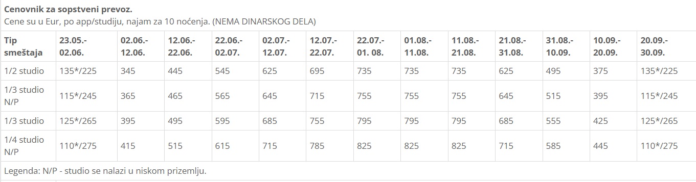 vila smeraldo nea vrasna cenovnik Cenovnik